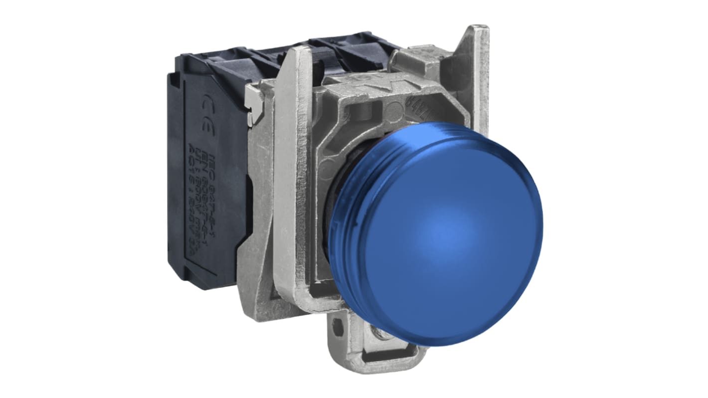 Spia LED blu Schneider Electric, montaggio a pannello, foro 22mm, tensione 120V, grado di protezione IP66.