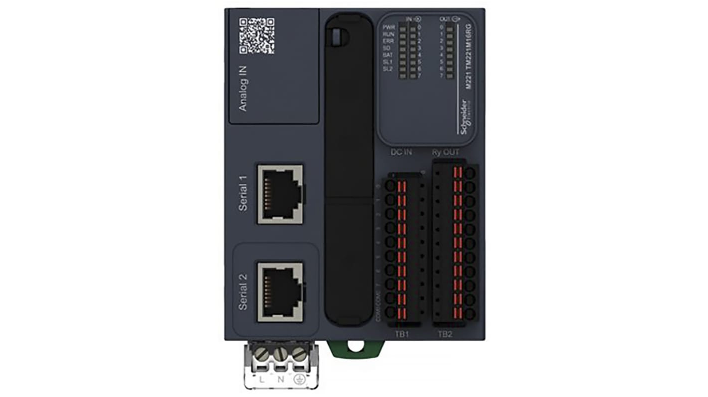 Schneider Electric TM221M16RG, CPU PLC Modicon M221, 16 I/O digitali, montaggio a pannello, programmazione con SoMachineBasic.