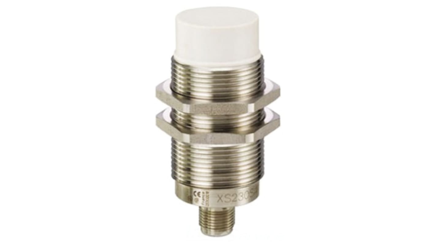 Sensore di prossimità cilindrico PNP Telemecanique Sensors XS230SAPAM12, M30, rilevamento 22 mm, IP69K, montaggio non a filo.