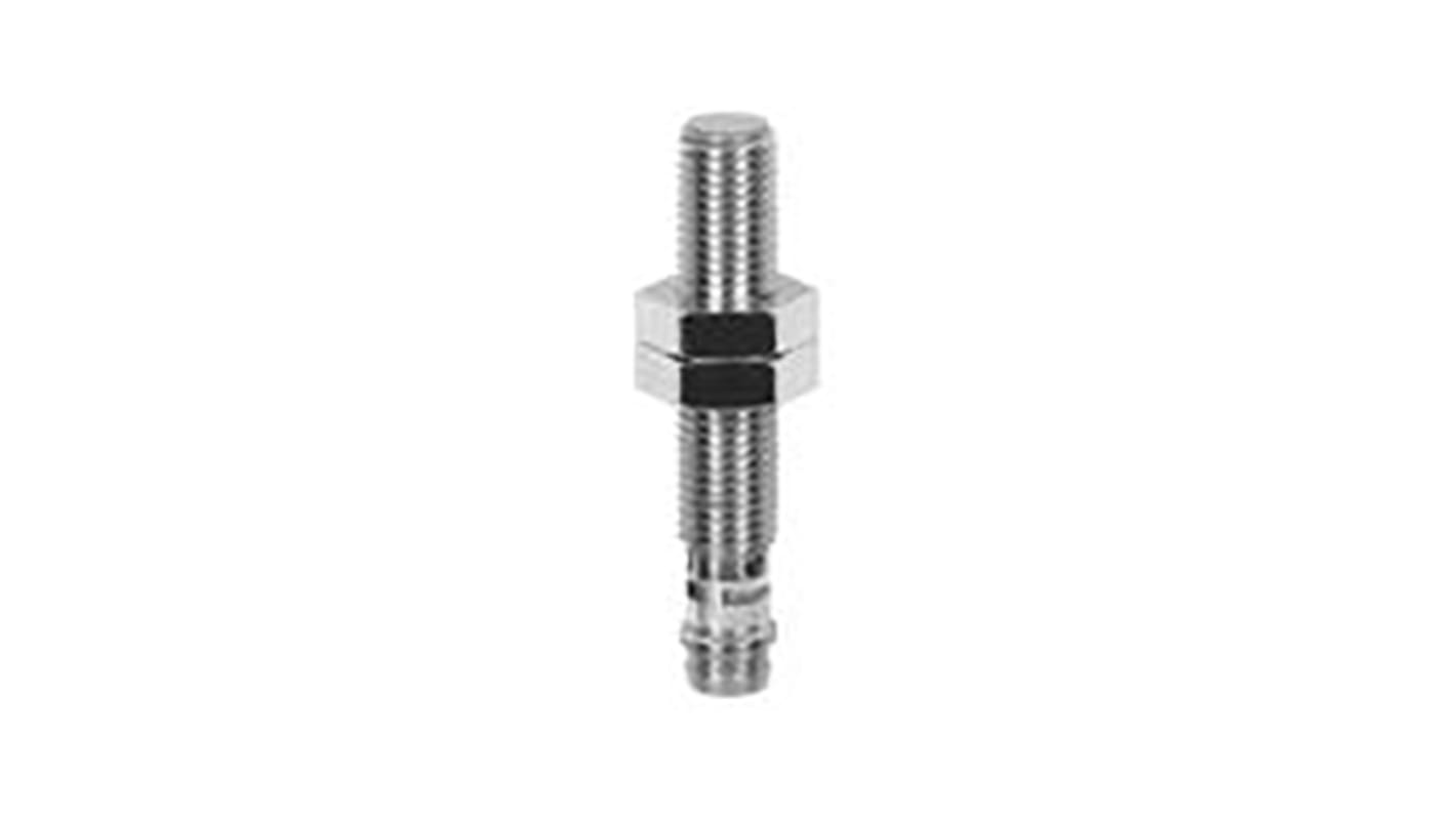 Sensore di prossimità cilindrico PNP M8 Baumer IR08.P03S-F46.PO1Z.7SL, rilevamento 3 mm, IP67, corpo in acciaio inox.