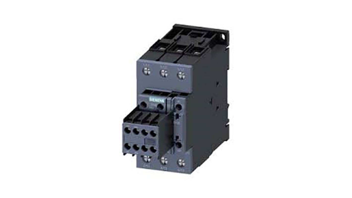 Contattore Siemens 3RT2036-1AK64-3MA0, 3 poli, 50 A, bobina 110 V c.a., dimensioni 55 x 173.5 x 113.4 mm.