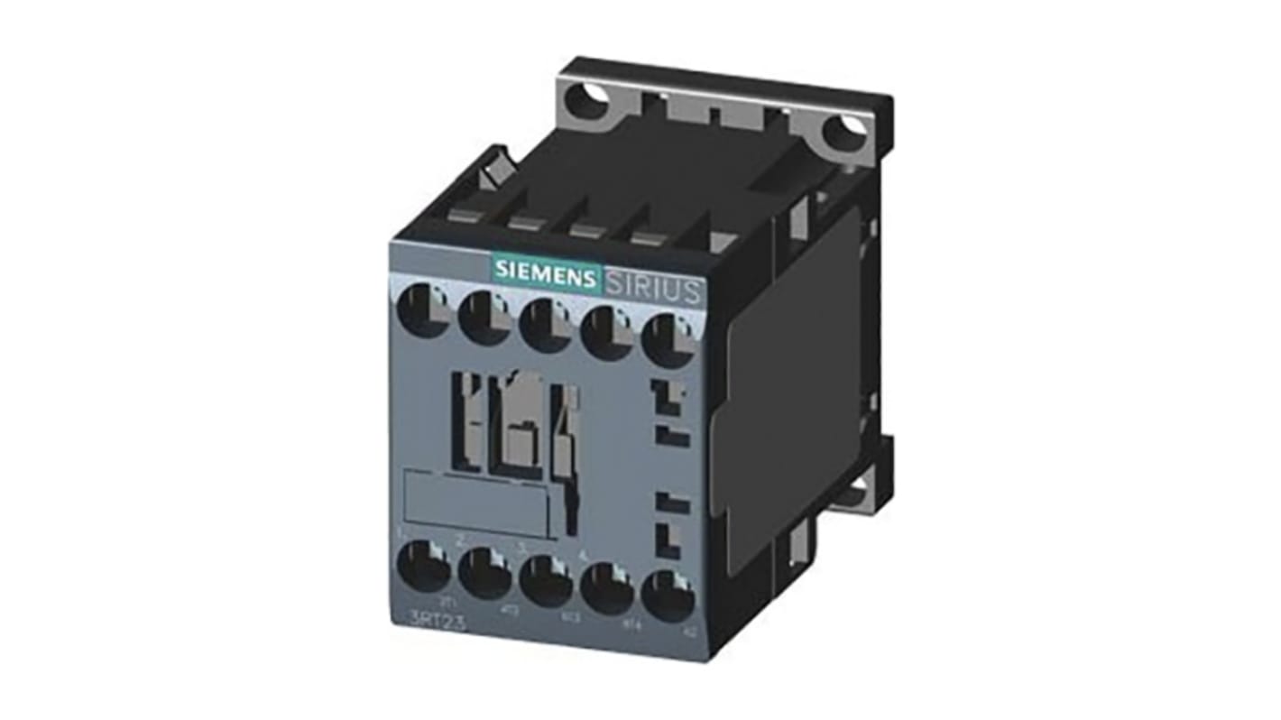 Contattore Siemens 3RT2317-1AB00, 4 poli, 12 A, bobina 24 V c.a., dimensioni 45x73x57,5 mm, per applicazioni industriali.