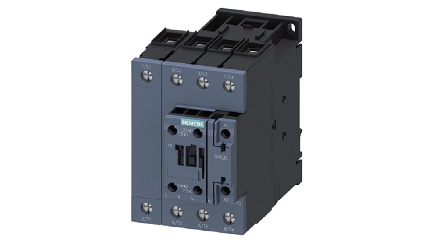 Contattore Siemens 3RT2336-1AP00, 4 poli, 60 A, 230 V, 4NO, dimensioni 75x130x113.4 mm, collegamento a vite.