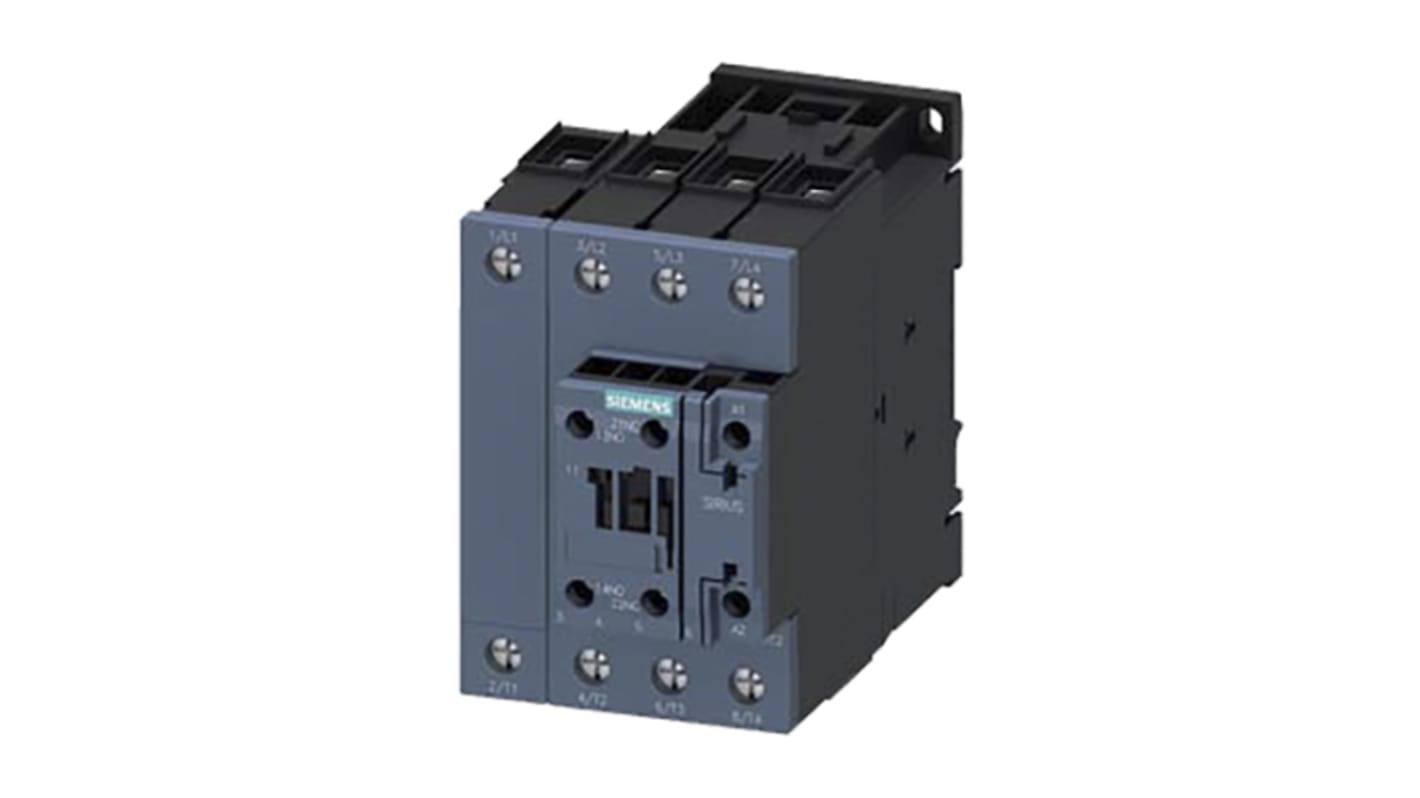 Contattore Siemens 3RT2336-1AU00, 4 poli 4NO, 60 A, 230 V ca, 690 V c.a., dimensioni 130x75x113.4 mm.