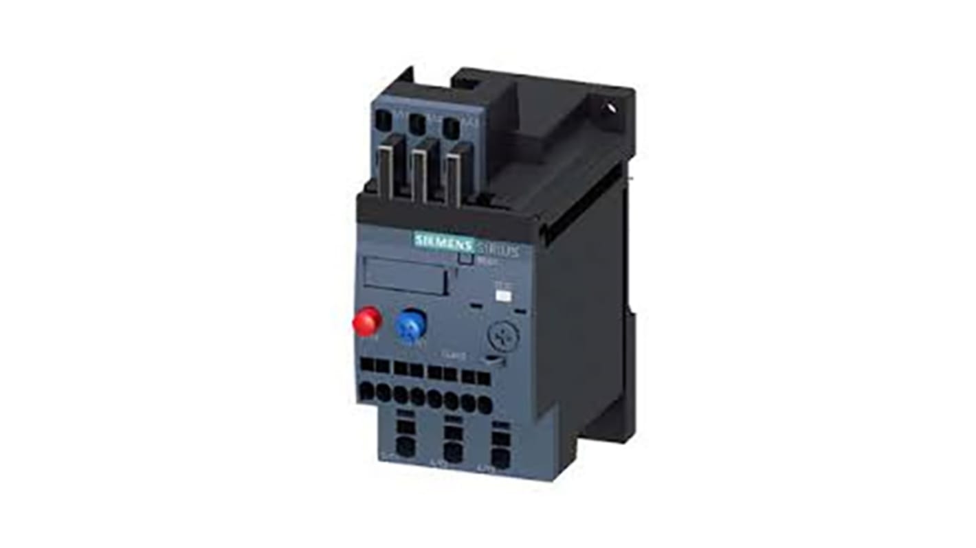 Relè di sovraccarico Siemens 3RU2116-0FC1, 1 NO + 1 NC, corrente nominale 3 A, montaggio su guida DIN, dimensioni 79,5 x 45 x 101,9 mm.