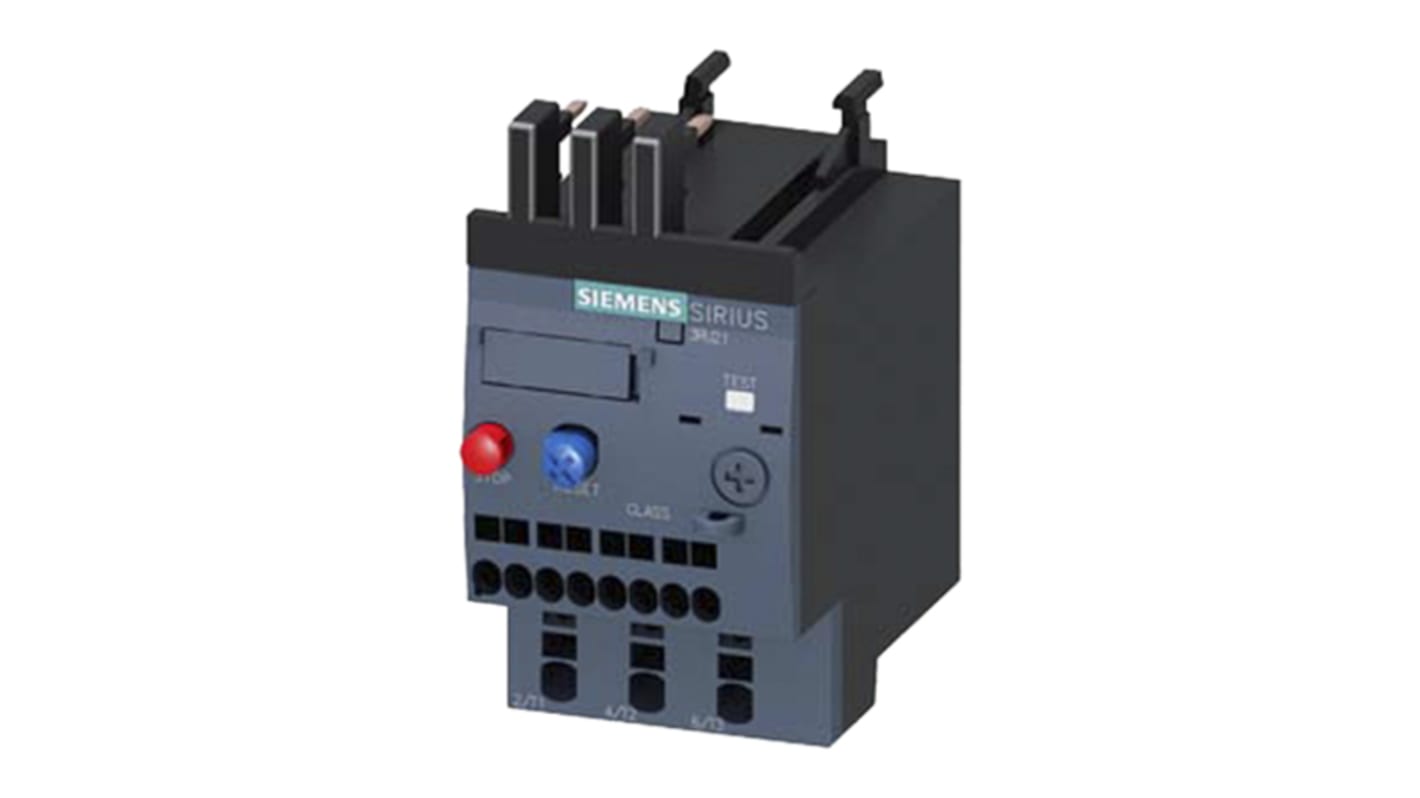 Siemens 3RU2116-1DC1, relè di sovraccarico SIRIUS, 1 NO + 1 NC, montaggio su guida DIN, dimensioni 79,5 x 45 x 101,9 mm.