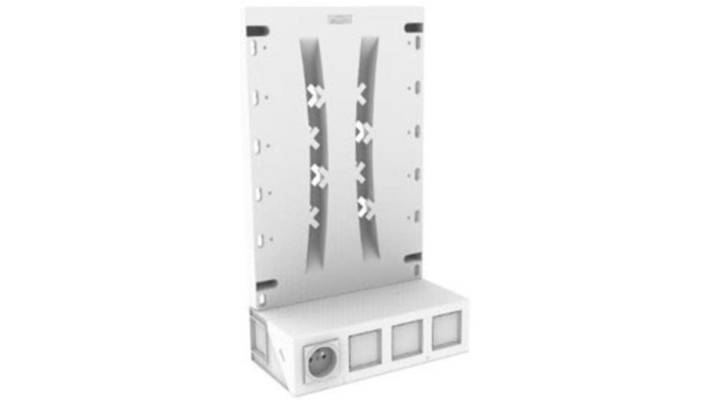 Piastra di montaggio ABB 1SBK991015R1094, dimensioni 438 x 250 x 125 mm, progettata per installazione vicino alla scatola di comunicazione.