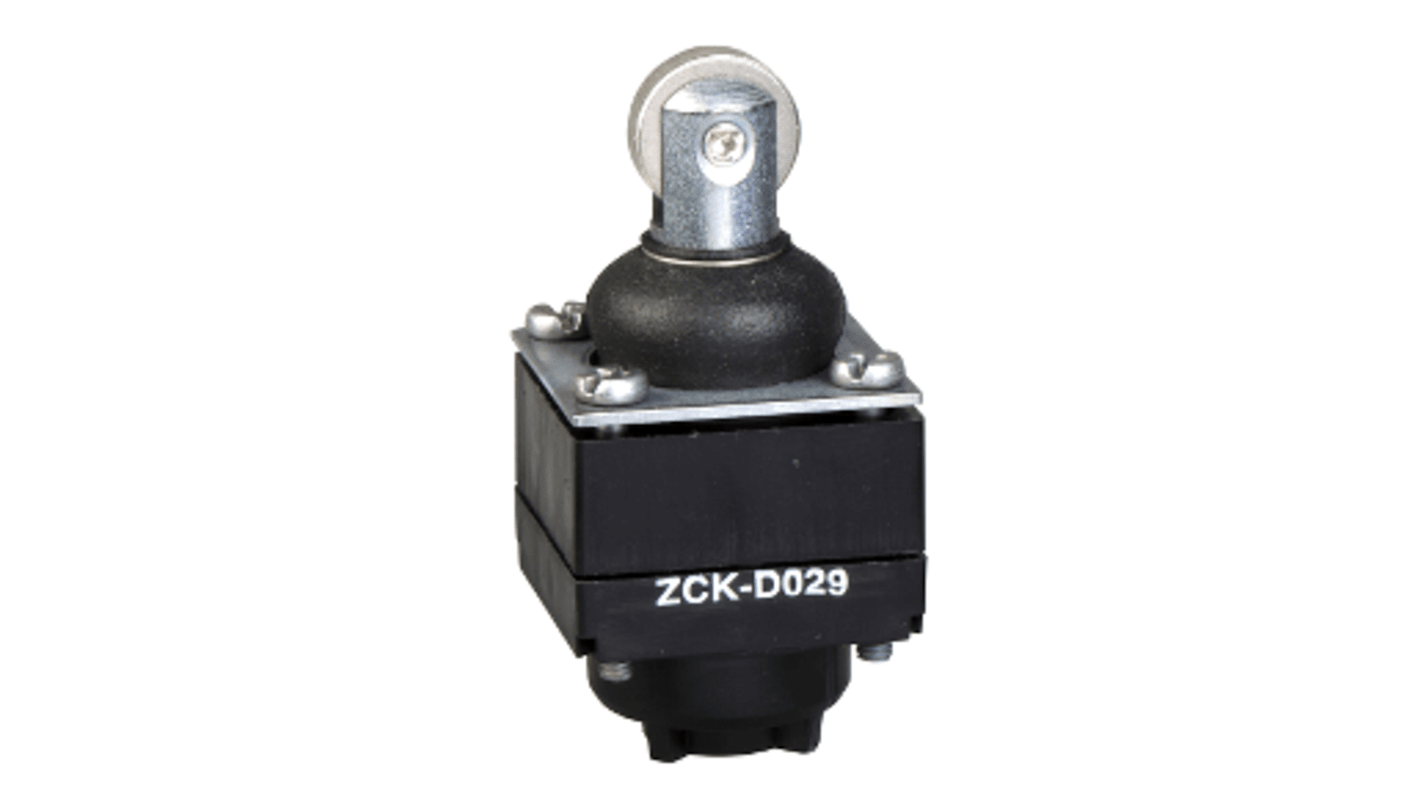 Testa OsiSense XC Telemecanique Sensors ZCKD029, interruttore di fine corsa in metallo per applicazioni industriali, conforme a standard VDE e UL.
