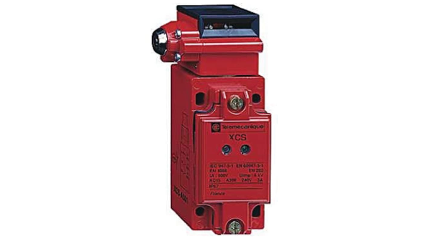 Interruttore di interblocco a solenoide Telemecanique Sensors XCSB702, 2NC/1NA, IP67, corpo in lega di zinco, dimensioni 114x52x44mm.