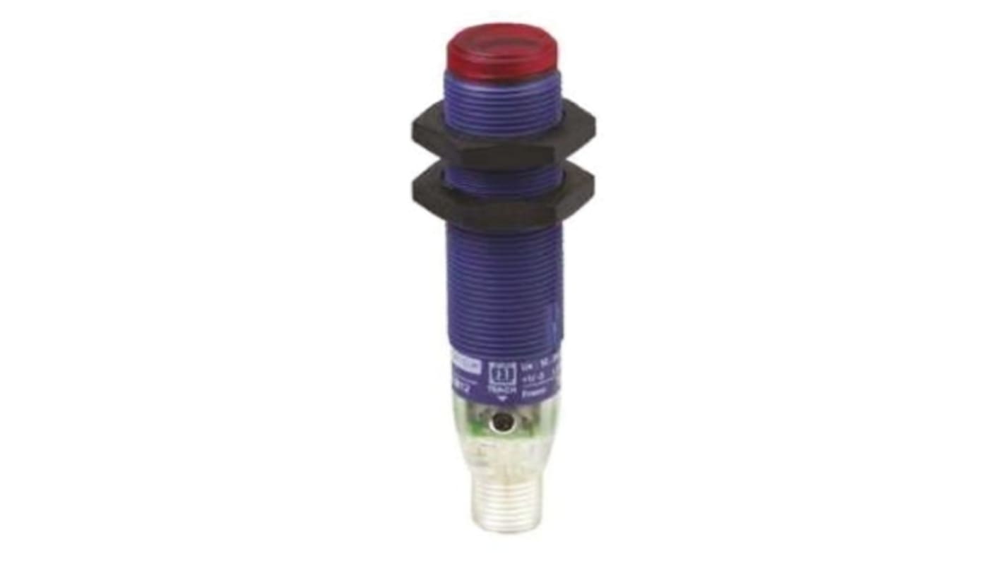 Sensore fotoelettrico cilindrico a retroriflessione Telemecanique Sensors XUBTAPSNM12, rilevamento fino a 1,4 m, con connettore M12.