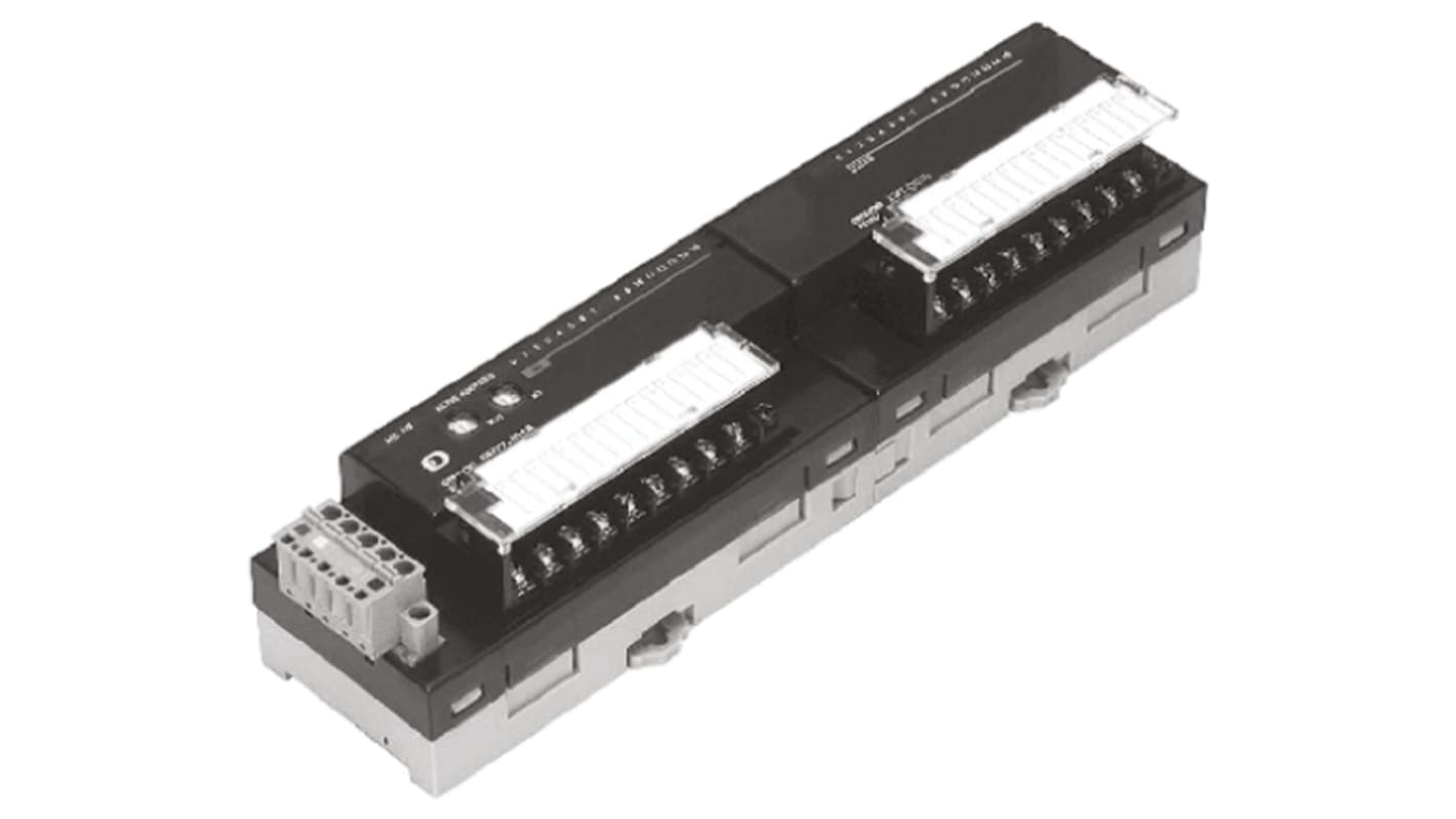 Modulo di espansione Omron DRT2-OD16-1 per PLC, 16 uscite PNP, dimensioni 115 x 53,1 x 49,7 mm. Facilita l'espansione I/O.