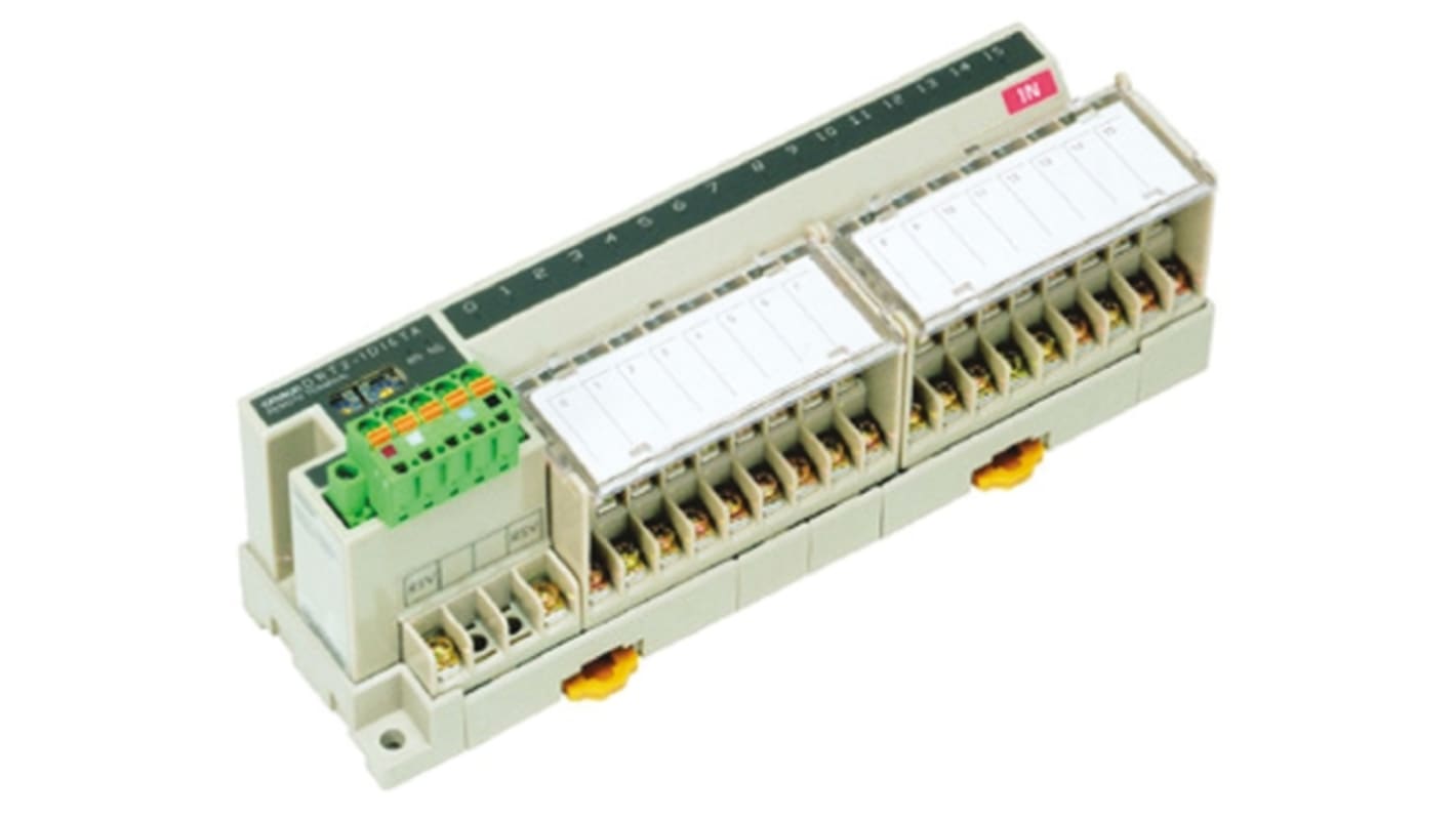 Modulo di espansione PNP Omron DRT2-ID16TA-1, 32 I/O remoti, dimensioni 180 x 54 x 83 mm, cablaggio semplificato.
