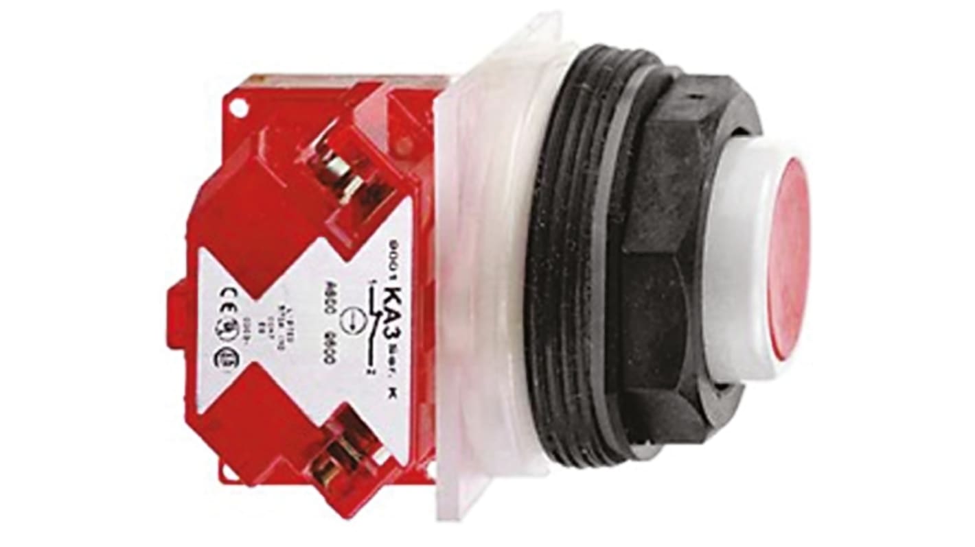 Pulsante SPST rosso Schneider Electric, montaggio a pannello, diametro 30 mm, protezione IP66, funzionamento a molla.
