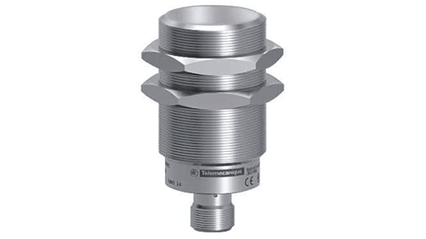 Sensore di prossimità cilindrico PNP Telemecanique Sensors XS930S1PAM12, M30, rilevamento 20 mm, IP68/IP69K, acciaio inox, connettore M12.