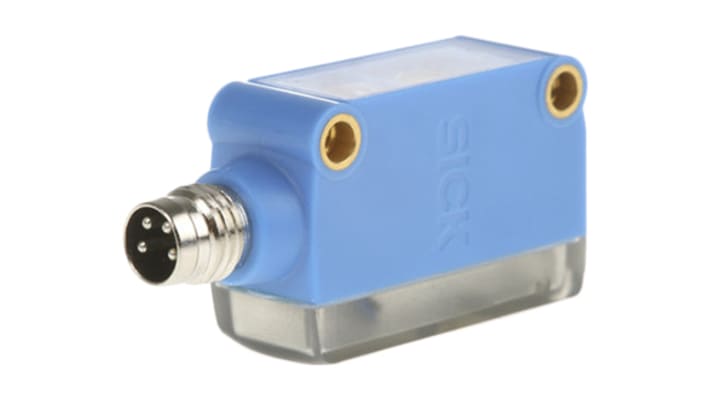 Sensore di contrasto Sick KTM-WN11181P, LED RGB, montaggio a pannello, IP67, rilevamento 12,5 mm, uscita NPN.