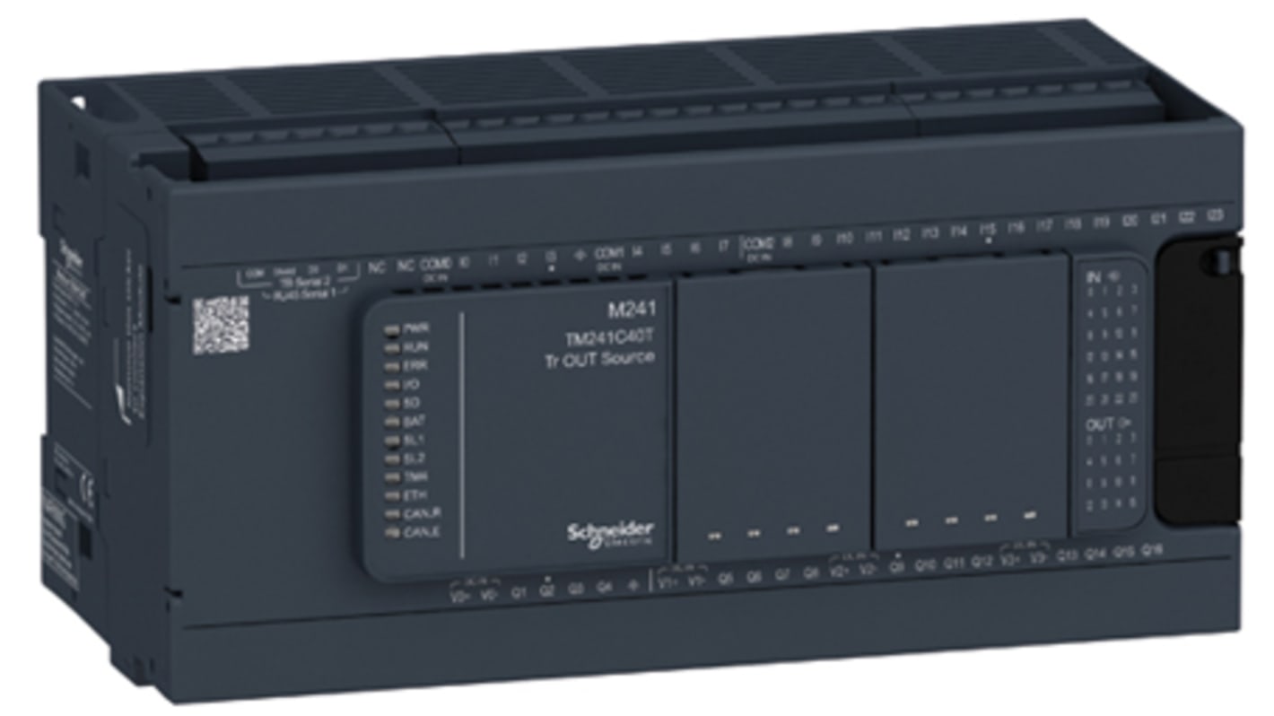 Schneider Electric TM241C40T, CPU PLC Modicon M241, 40 I/O, montaggio su guida DIN, dimensioni 190 x 95 x 90 mm.