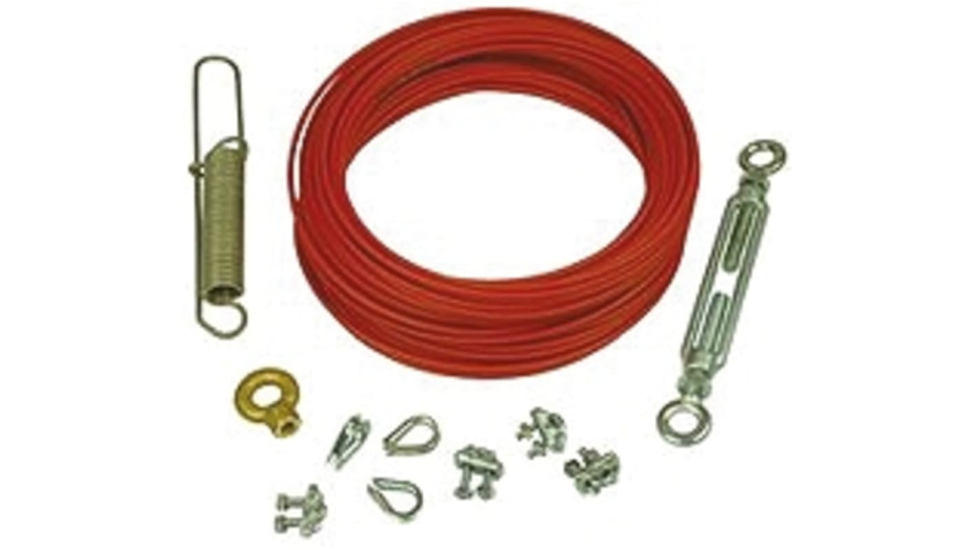 Kit a corda Telemecanique Sensors XY2CZ9325 per interruttori a fune, con cavi galvanizzati e accessori per montaggio.
