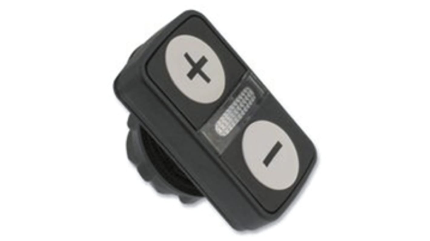 Attuatore pulsante doppia testa Harmony XB5 Schneider Electric ZB5AW7A1715. Design rettangolare in plastica con ritorno a molla. IP66, IP67, IP69K.