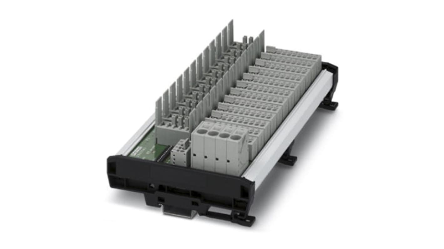 Phoenix Contact, protezione da sovracorrente per guida DIN, corrente massima 0.5 kA, supporta fino a 4 carichi, dimensioni 127.8 x 232 x 70.8 mm.