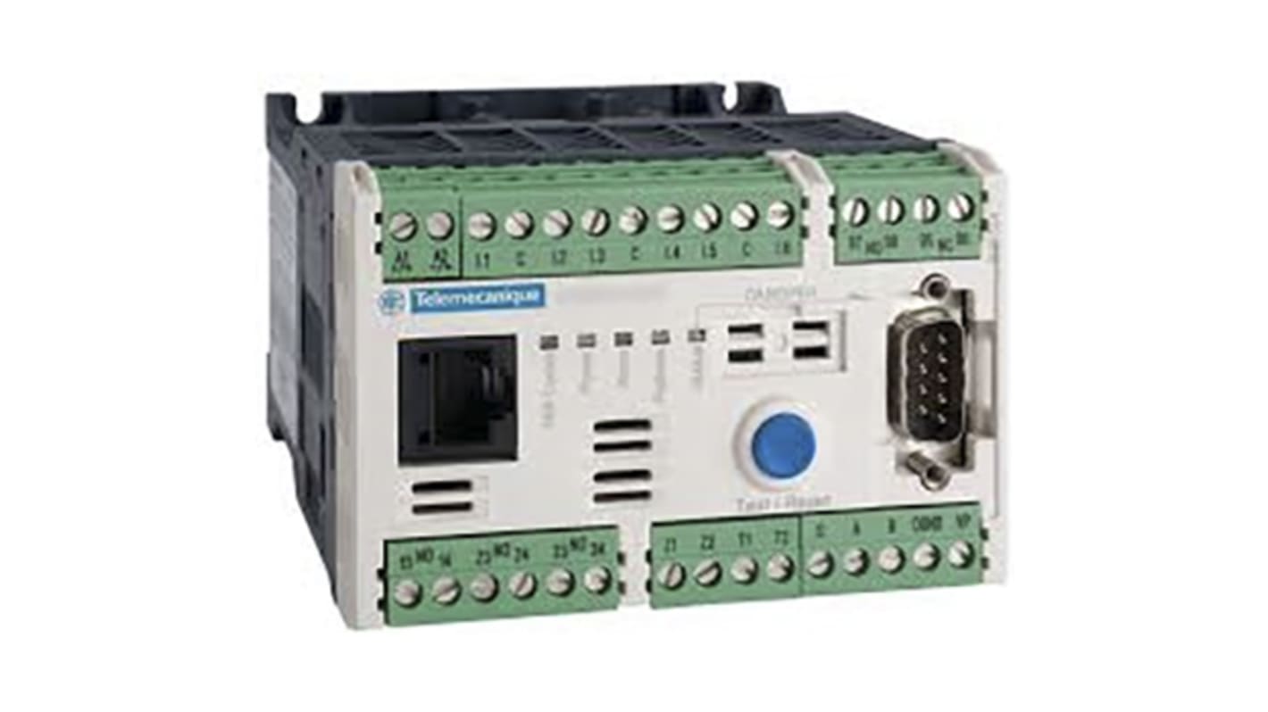 Controller motore Schneider Electric LTMR27CFM, serie TeSys T, montaggio su guida DIN, interfaccia CANopen, conforme a standard industriali.