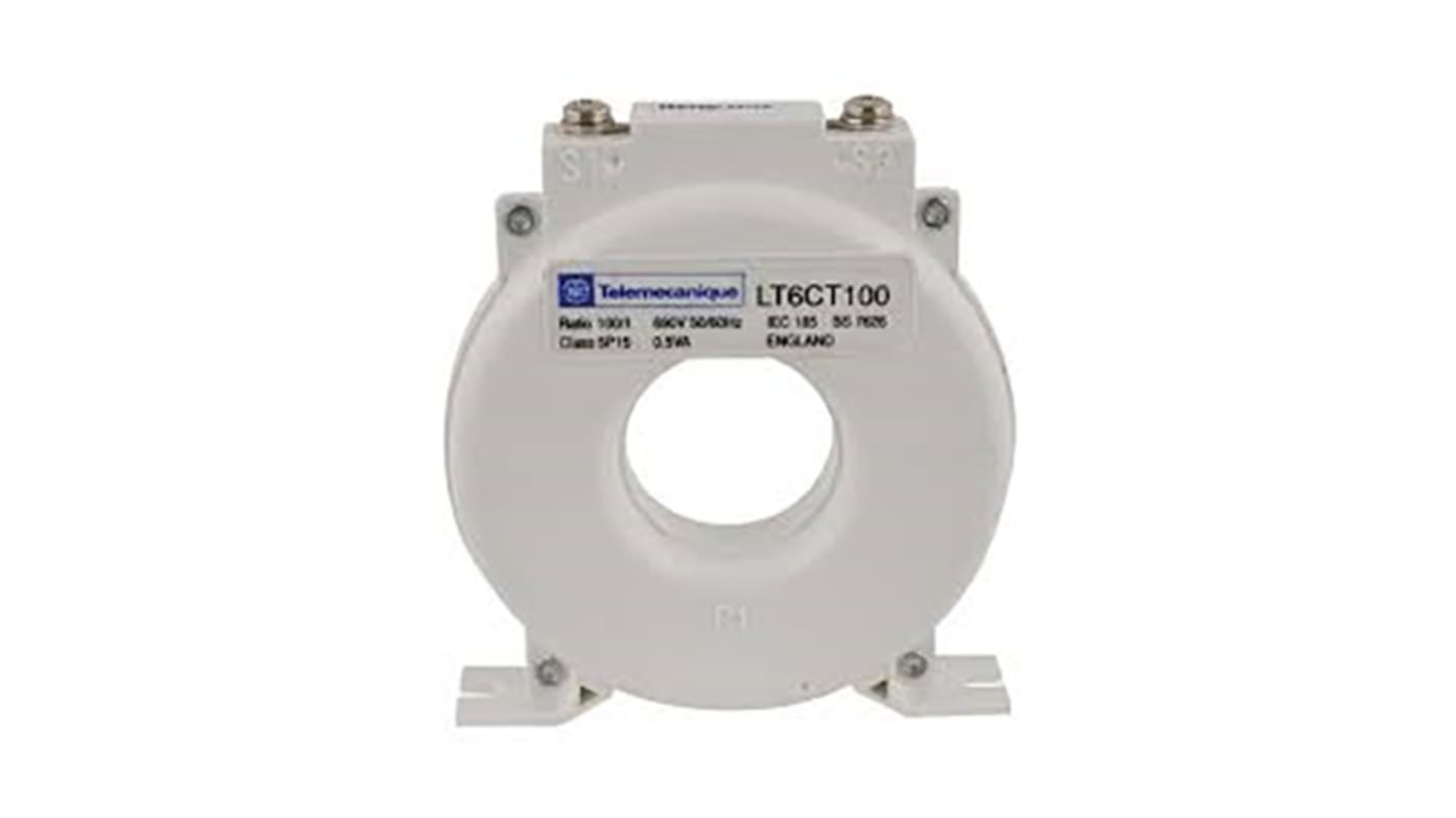 Trasformatore di corrente Schneider Electric LT6CT1001, serie TeSys T, per azionamenti motori, disponibile in diverse correnti nominali.