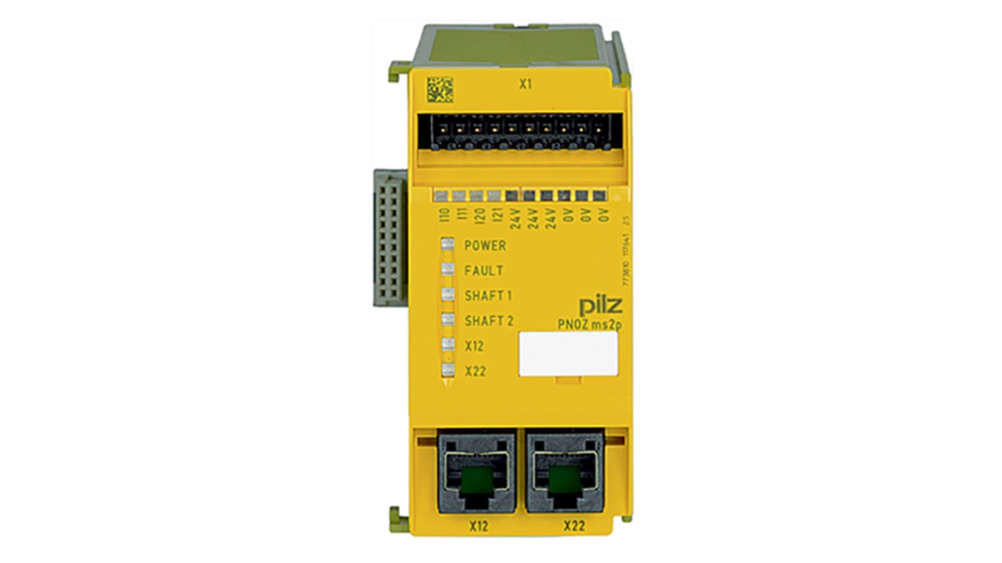 Pilz 773810, modulo di monitoraggio del movimento PNOZmulti 2, 24 V c.c., montaggio su guida DIN, dimensioni 94 x 45 x 121 mm.