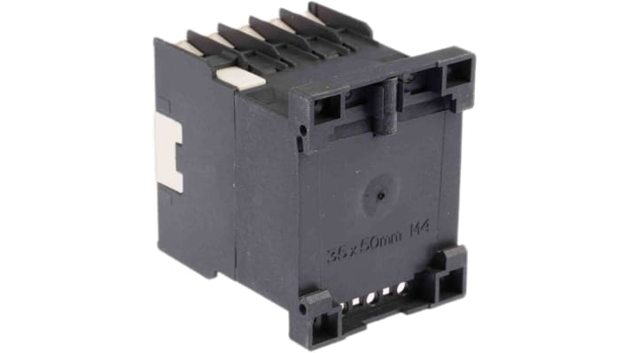 Contattore Schneider Electric CA2KN40F7, 4NO, 10 A, tensione 690 V c.a., montaggio su guida DIN, dimensioni 58x45x57 mm.