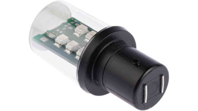 Lampadina LED verde Schneider Electric DL1BDB3 per segnalatori luminosi modulari della serie XVBC. Tecnologia LED Protected, IP66, ideale per ambienti industriali e di sicurezza.