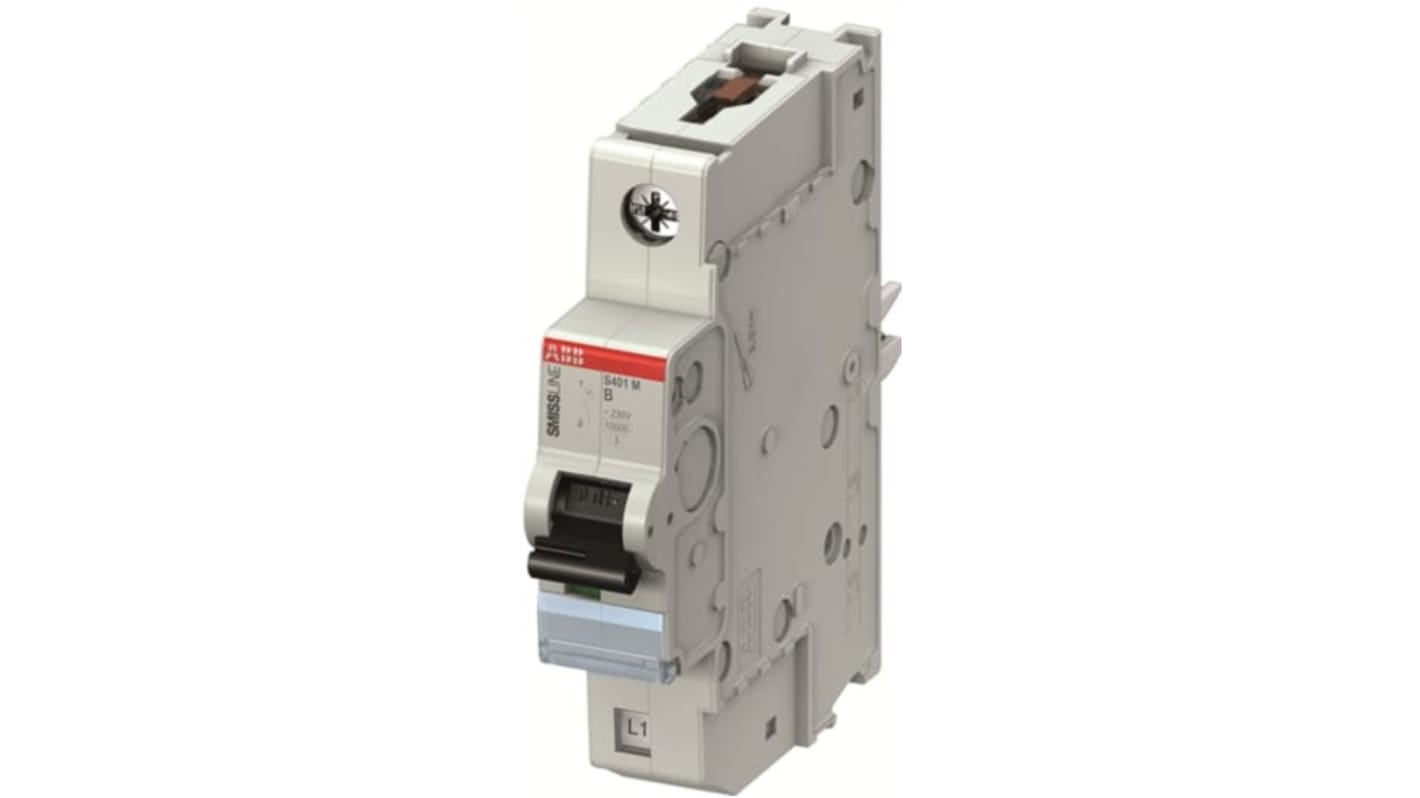 Interruttore magnetotermico ABB S401M-B4, 1P, 4A, montaggio su guida DIN, dimensioni 91x18x97 mm, grado di protezione IP20.