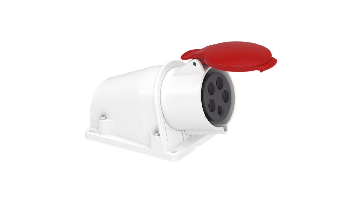 Presa Mureva 3P + N + E Schneider Electric, montaggio a muro, 32A, 380-415 V, grado di protezione IP67, colore grigio.