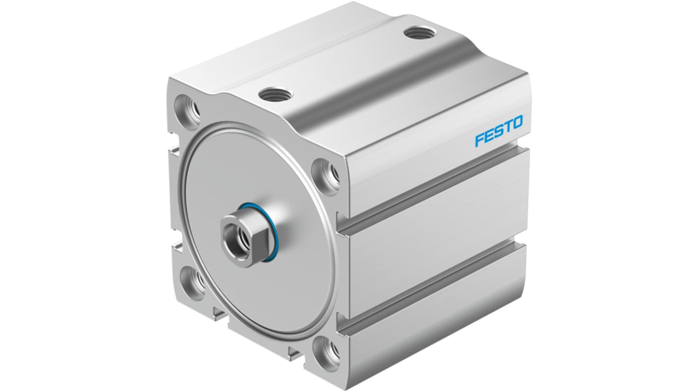 Cilindro pneumatico compatto Festo ADN-S-63-15-I-P-A-F1A, doppio effetto, foro 63 mm, corsa 15 mm, montaggio personalizzabile.