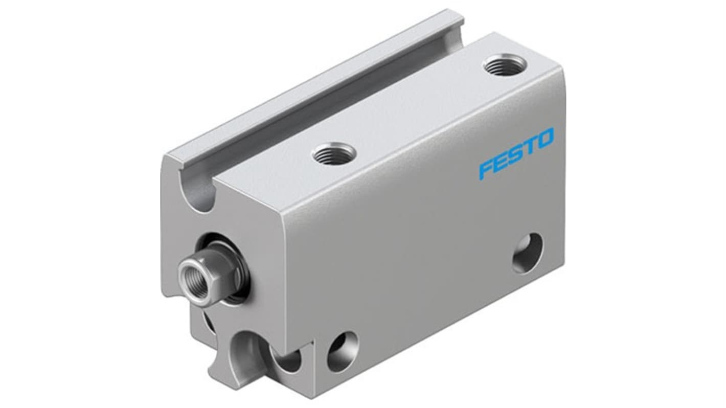 Cilindro pneumatico compatto Festo ADN-S-6-10-I-A-F1A, doppio effetto, foro 6 mm, corsa 10 mm, alluminio anodizzato.
