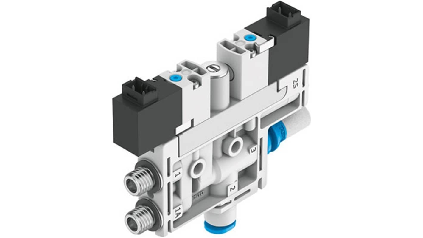 Festo OVEL-5-H-10-P-VQ4-UC-C-A-H3, generatore di vuoto compatto con flusso massimo di 4 L/min e pressione fino a 4.4 bar.