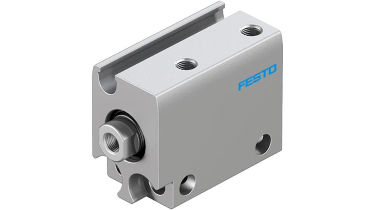 Cilindro pneumatico Festo ADN-S-10-10-I-F1A, doppio effetto, foro 10 mm, corsa 10 mm, montaggio versatile, conforme RoHS.