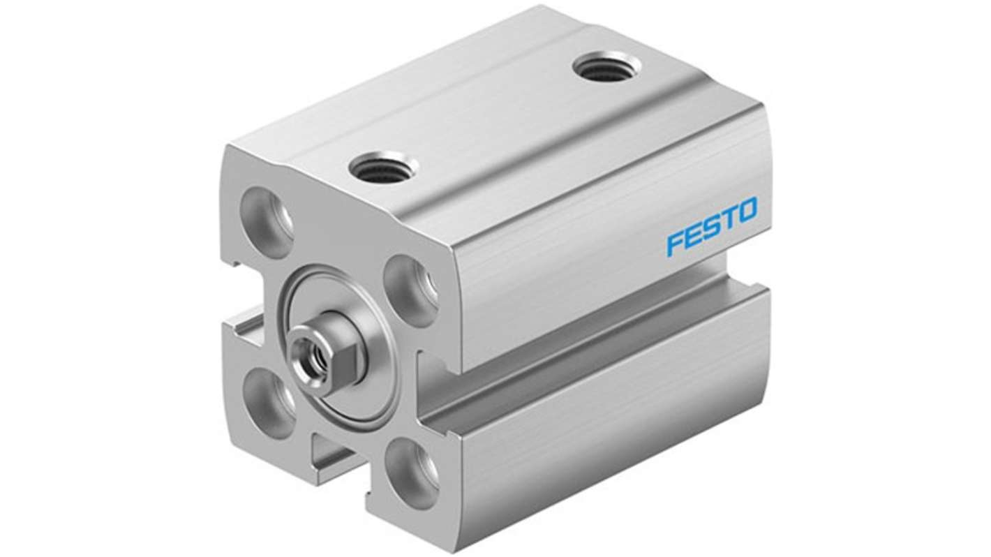 Cilindro pneumatico Festo ADN-S-12-10-I-P-A-F1A, doppio effetto, foro 12mm, corsa 10mm, montaggio versatile, struttura in alluminio anodizzato.