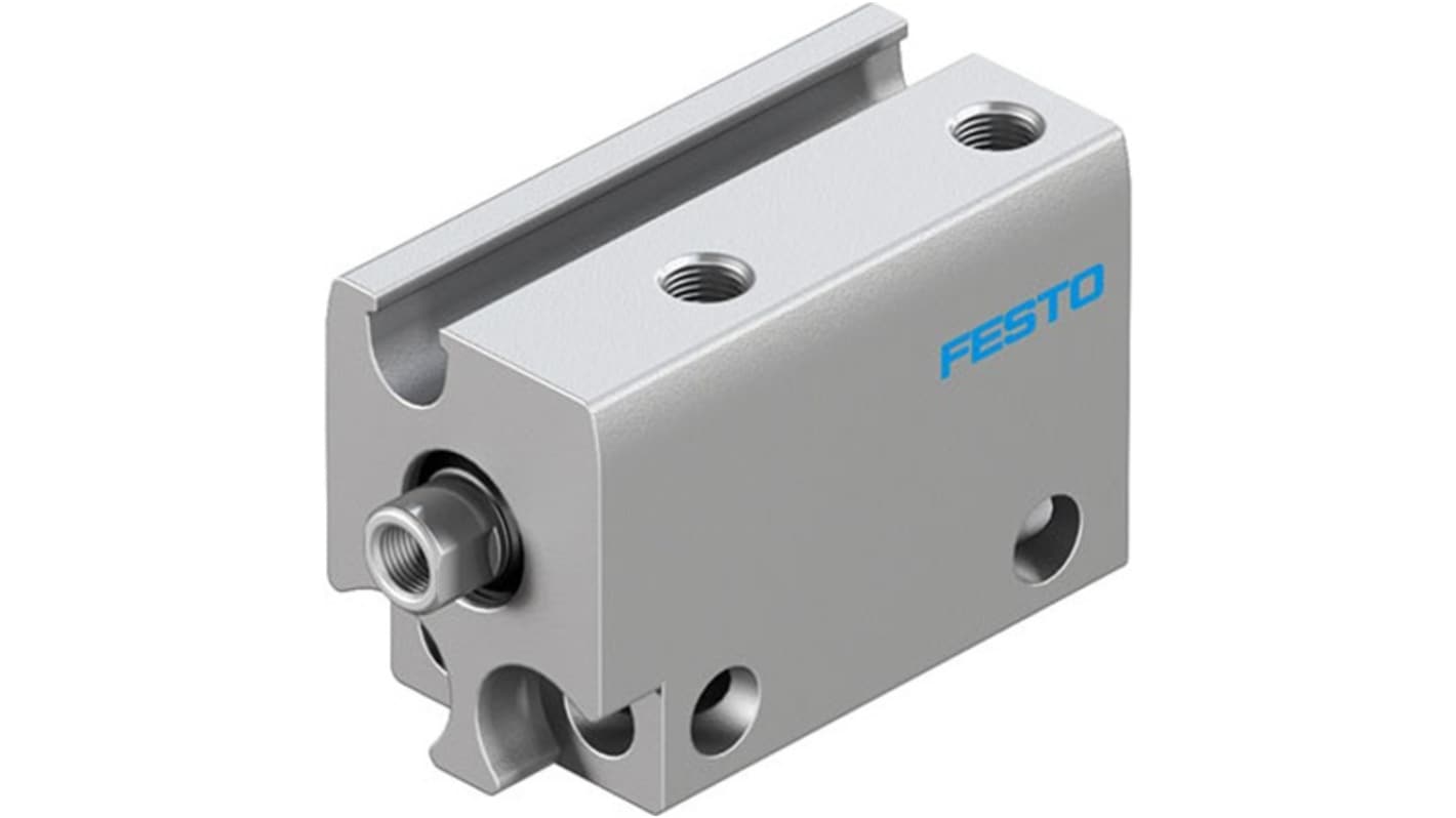 Cilindro pneumatico Festo ADN-S-6-10-I-F1A, doppio effetto, foro 6mm, corsa 10mm, montaggio flessibile, conforme RoHS.