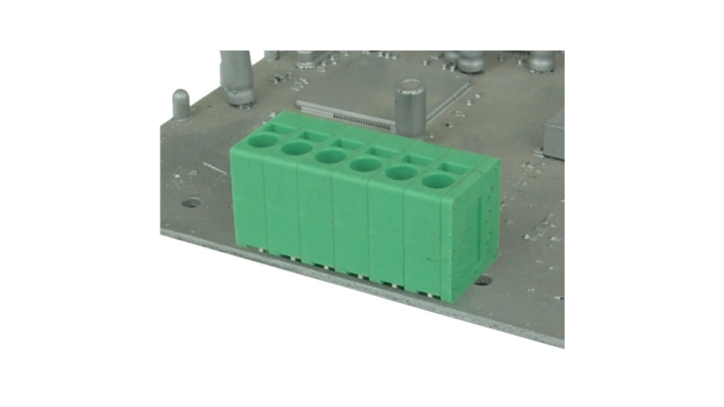 Connettore maschio Amphenol Industrial NJ0600500000G, 6 contatti, passo 5 mm, montaggio a foro passante, colore verde RAL6018.