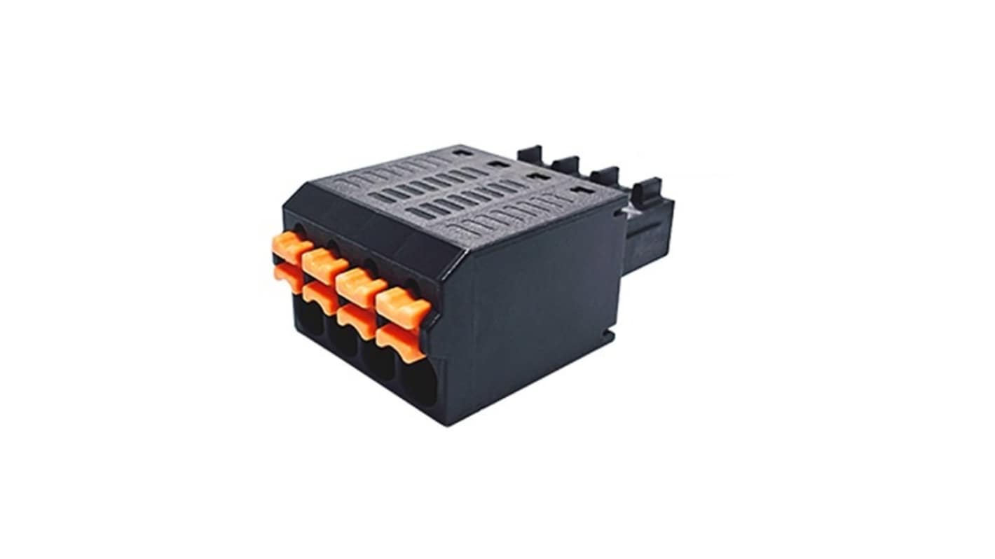 Morsettiera femmina Amphenol Industrial PS0610000000G a 6 vie per montaggio PCB, passo 3.5mm, con contatti in rame stagnato.