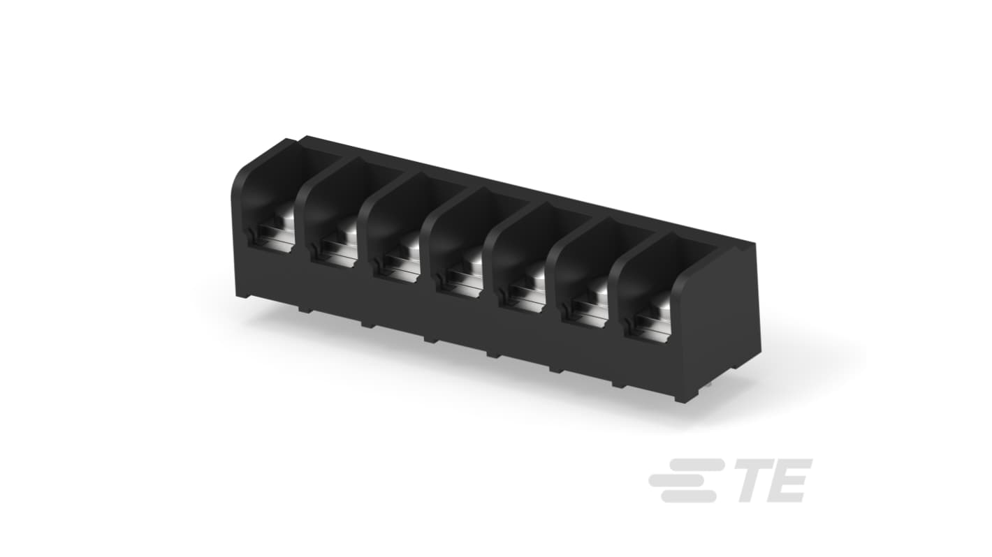 TE Connectivity, barretta a 7 contatti con passo di 11.1 mm, orientamento verticale, corrente 30A, tensione 600 V.