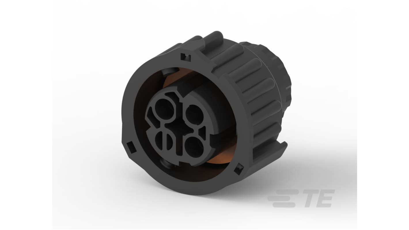 Connettore DIN 3 poli TE Connectivity, montaggio su cavo, polarizzato, grado di protezione IP69, design robusto e sigillabile.