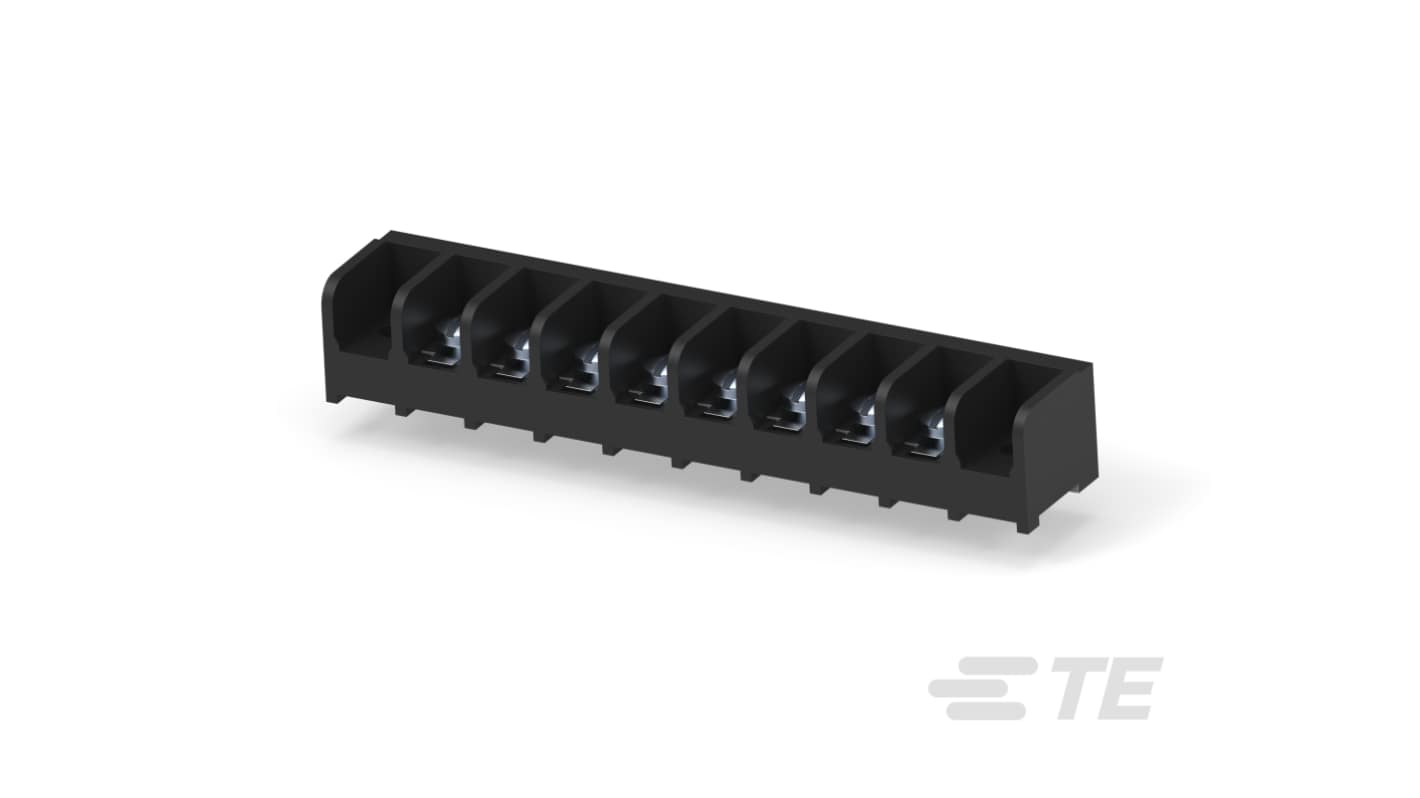 Barretta TE Connectivity 1-1437653-2, 8 contatti, passo 9,53 mm, orientamento verticale, corrente 5,25 A, tensione 300,6 V.