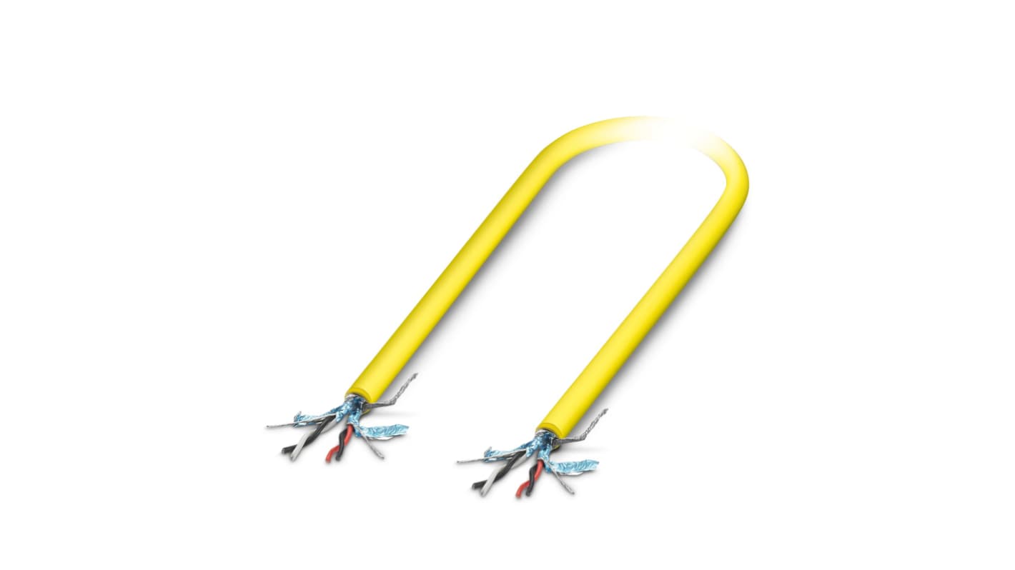 Cavo di potenza schermato Phoenix Contact 1104834, 4 conduttori, lunghezza 8.7 mm, guaina gialla in PVC, schermatura in rame per ridurre interferenze.