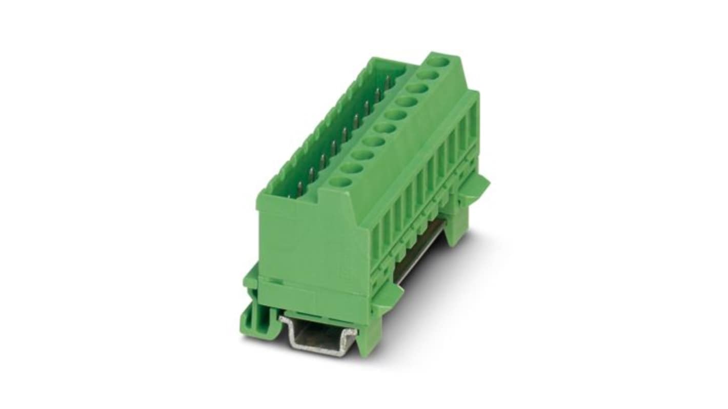 Connettore DIN maschio Phoenix Contact 1788729, 2 poli, montaggio su guida DIN, corrente 12 A, tensione 320 V, colore verde.