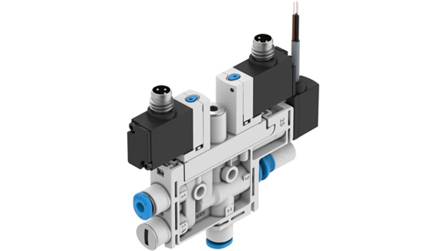 Generatore di vuoto Festo OVEL-5-H-10-PQ-VQ4-UA-C-A-V1V-R8, ugello 0,45 mm, flusso 4 L/min, peso 79 g, silenziatore incluso.