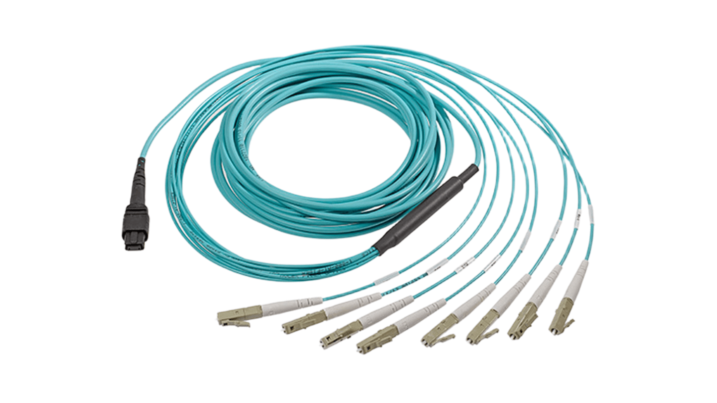 Cavo ottico a Modo multiplo Molex 106283-5304, 10 m, 8 fibre multimodali, guaina azzurra, diametro 3 mm, per data center.
