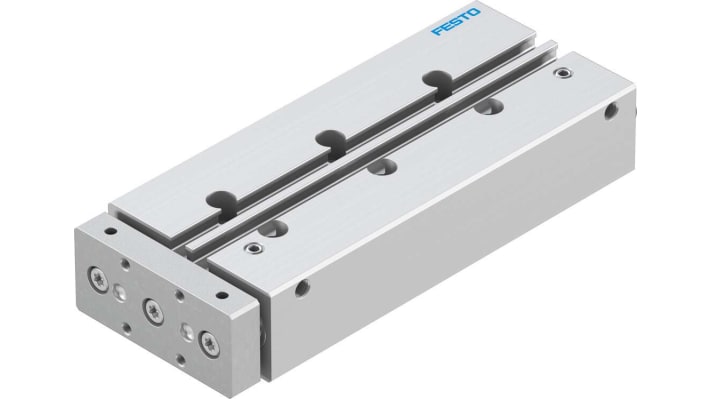 Cilindro pneumatico Festo DFM-12-100-P-A-GF, foro 12 mm, corsa 100 mm, doppio effetto, dimensioni 155 x 60 x 28 mm.