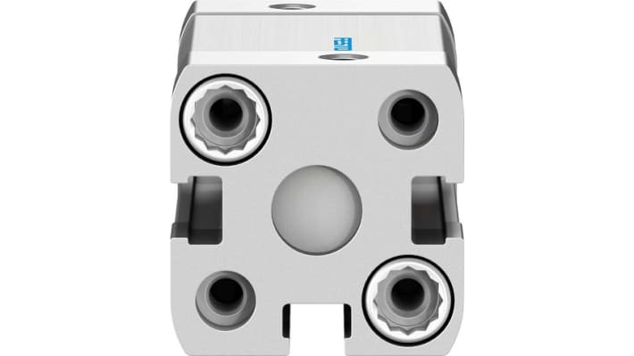 Cilindro pneumatico Festo ADN-20-25-I-P-A, doppio effetto, foro 20 mm, corsa 25 mm, attacco M5, dimensioni 35,5 x 35,5 x 67,5 mm.