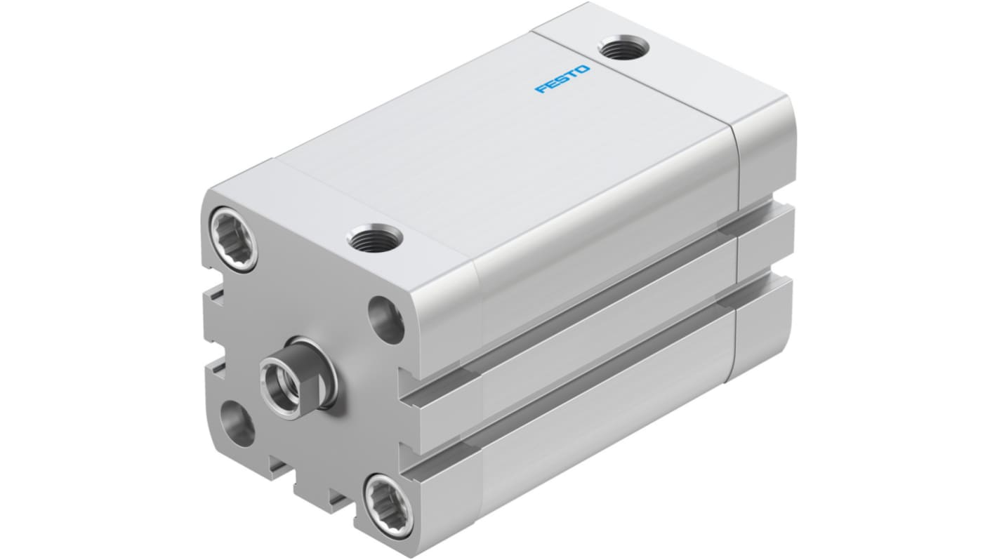 Cilindro pneumatico doppio effetto Festo ADN-40-50-I-P-A, alesaggio 40 mm, corsa 50 mm, pressione massima 10 bar.