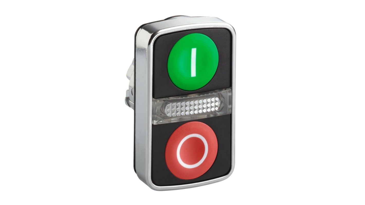 Attuatore pulsante doppio instabile Harmony XB4, verde/rosso, IP65/66. Schneider Electric - ZB4BW7A3741. Per blocchi luminosi con LED.