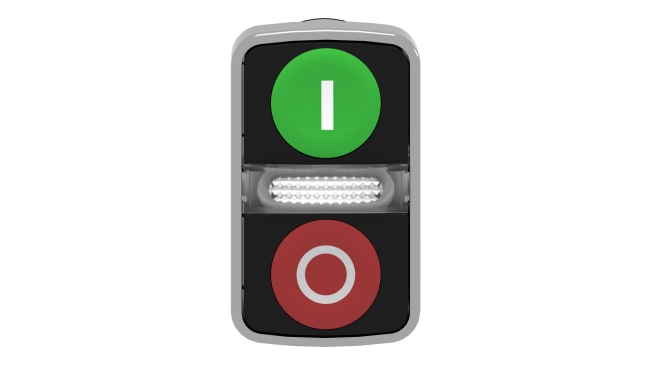 Attuatore pulsante doppio instabile Harmony XB4, verde/rosso, IP65/66. Schneider Electric - ZB4BW7A3741. Per blocchi luminosi con LED.